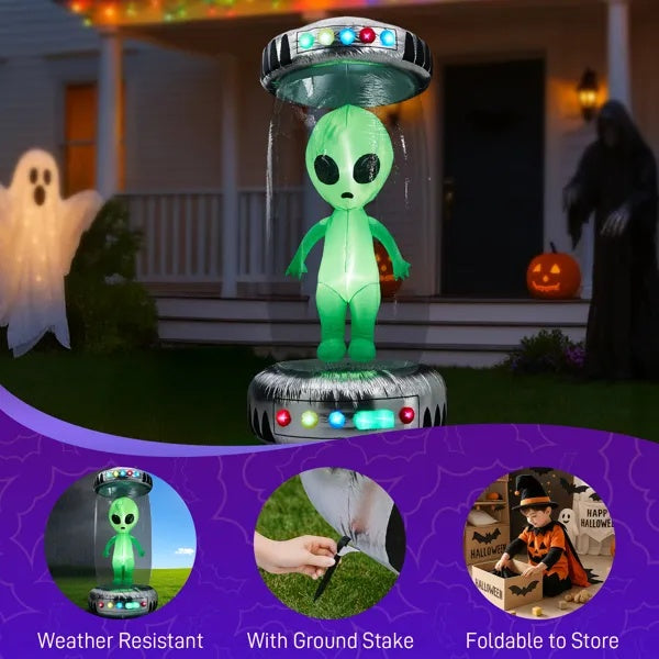 8.2FT Tall Halloween Inflatable Outdoor Decoration, Blow Up UFO With Alien Halloween Decor With Animated RGB LEDs