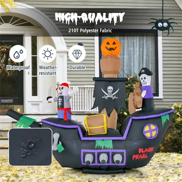 7 Foot Inflatable Halloween Pirate Boat With LED Light Blower