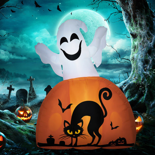 5ft Halloween Inflatables Outdoor Decorations Ghost With Pumpkin, Outdoor Blow Up Yard Decor With LED Lights For Garden