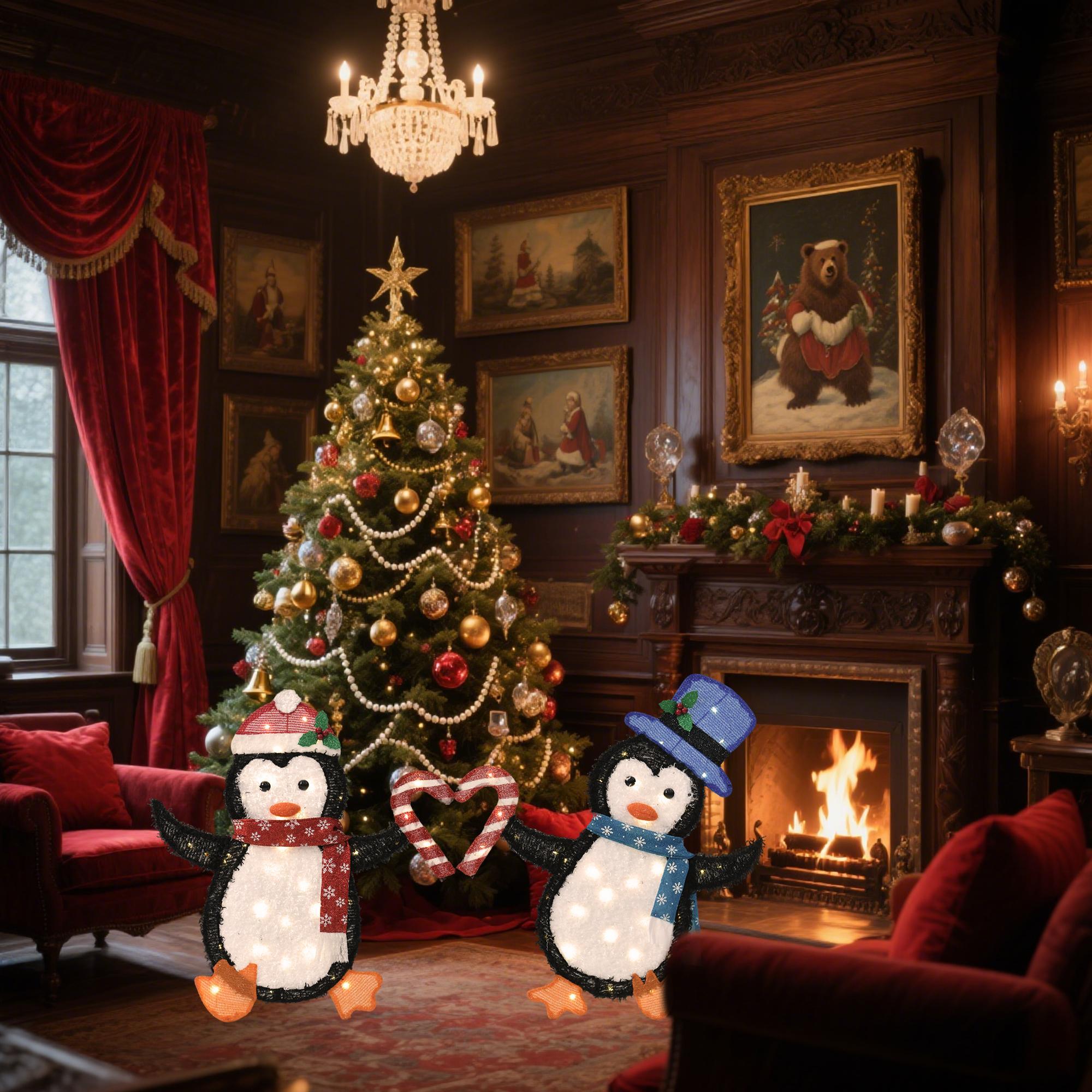 Heart-Shaped Penguin Decorative Lights - Festive Ambiance Lights For Christmas Parties And Holiday Home Decor