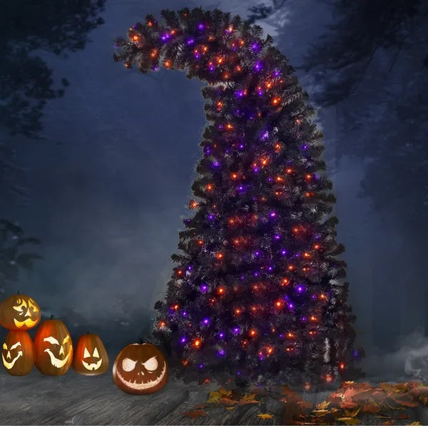 6FT Artificial Fir Bent Top Halloween Christmas Tree, Xmas Tree Bendable Style Christmas Tree Holiday Decoration