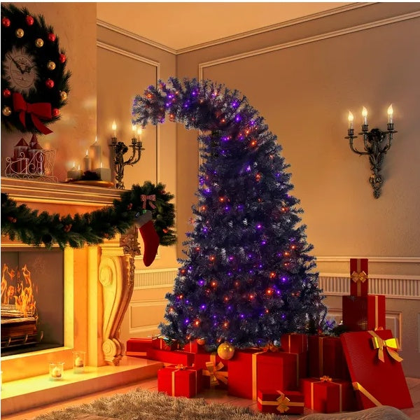 6FT Artificial Fir Bent Top Halloween Christmas Tree, Xmas Tree Bendable Style Christmas Tree Holiday Decoration