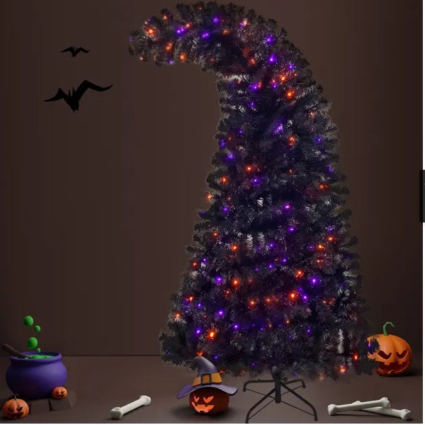 6FT Artificial Fir Bent Top Halloween Christmas Tree, Xmas Tree Bendable Style Christmas Tree Holiday Decoration