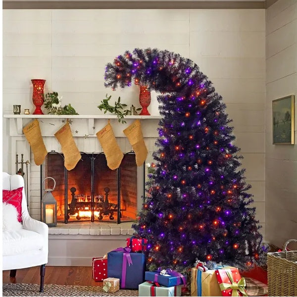 6FT Artificial Fir Bent Top Halloween Christmas Tree, Xmas Tree Bendable Style Christmas Tree Holiday Decoration