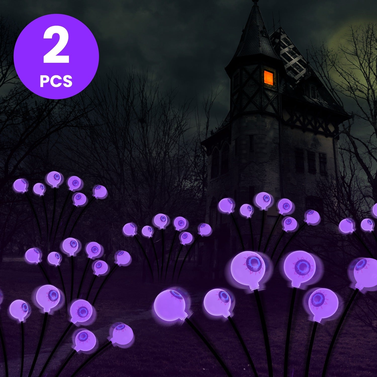 2Pcs Purple Light OR 2Pcs Green Light Solar Scary Eyeballs Lights