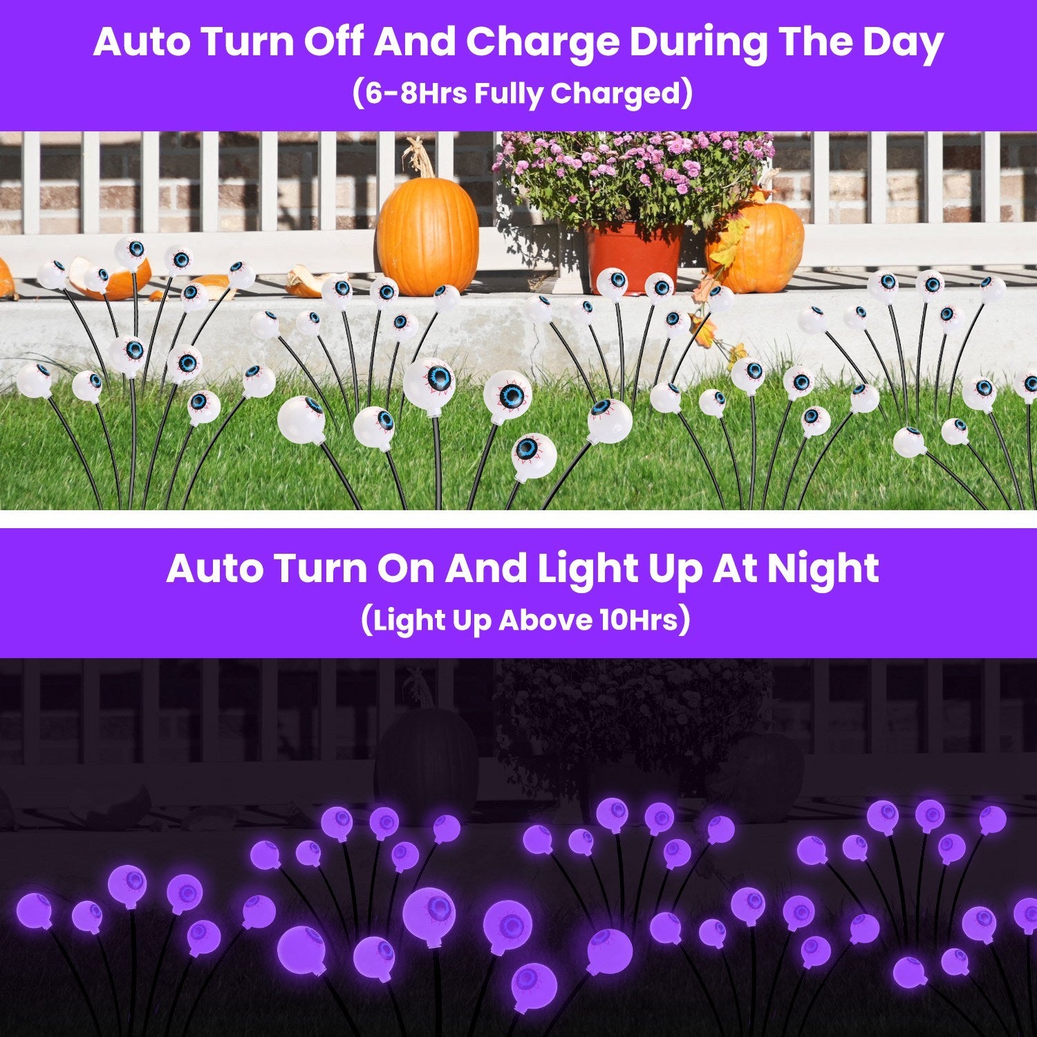 2Pcs Purple Light OR 2Pcs Green Light Solar Scary Eyeballs Lights