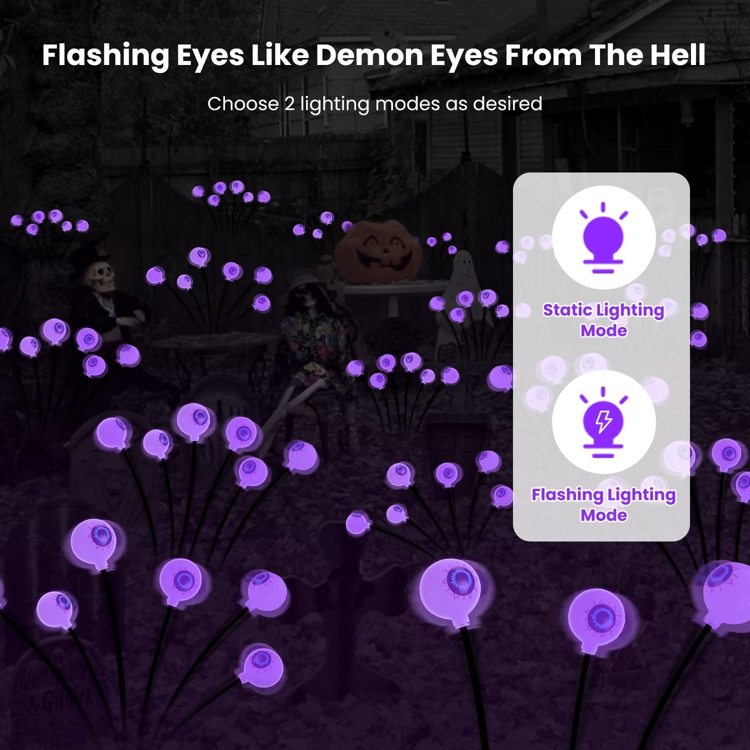 2Pcs Purple Light OR 2Pcs Green Light Solar Scary Eyeballs Lights
