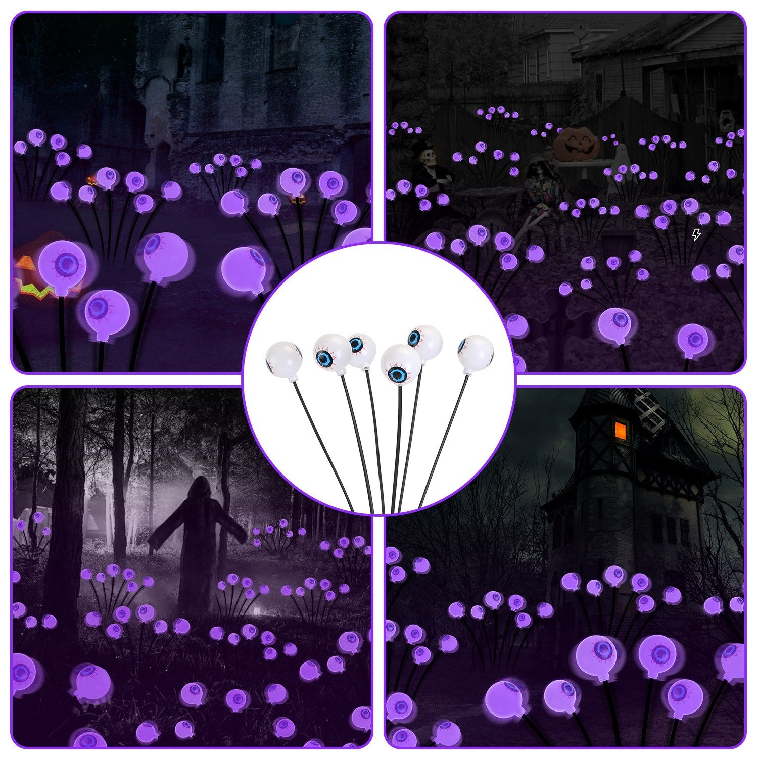 2Pcs Purple Light OR 2Pcs Green Light Solar Scary Eyeballs Lights