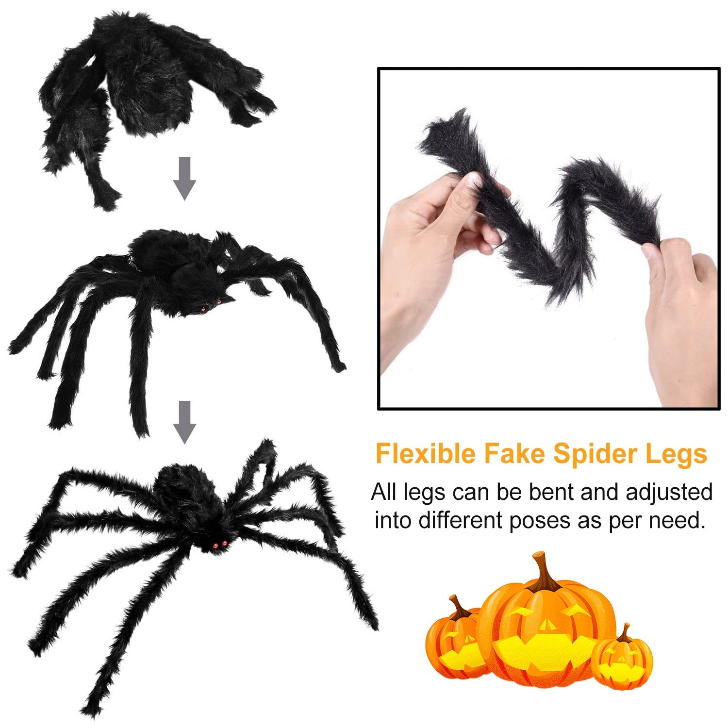 1Pc Halloween Decorations Spider Outdoor 49inch Halloween Spider With 126 Inch Tarantula Mega Spider Web