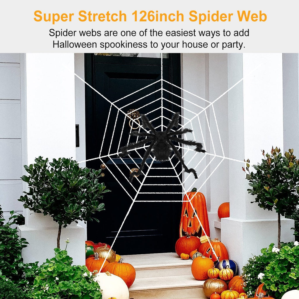 1Pc Halloween Decorations Spider Outdoor 49inch Halloween Spider With 126 Inch Tarantula Mega Spider Web