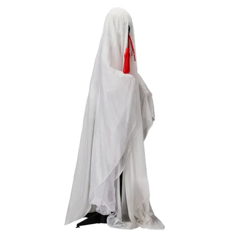 4.3ft Halloween Decorations Outdoor Life Size Animatronics Ghost With Trident, Sound-Actived Party Decor With Green Lights And Creepy Sound, Scary Haunted House Props