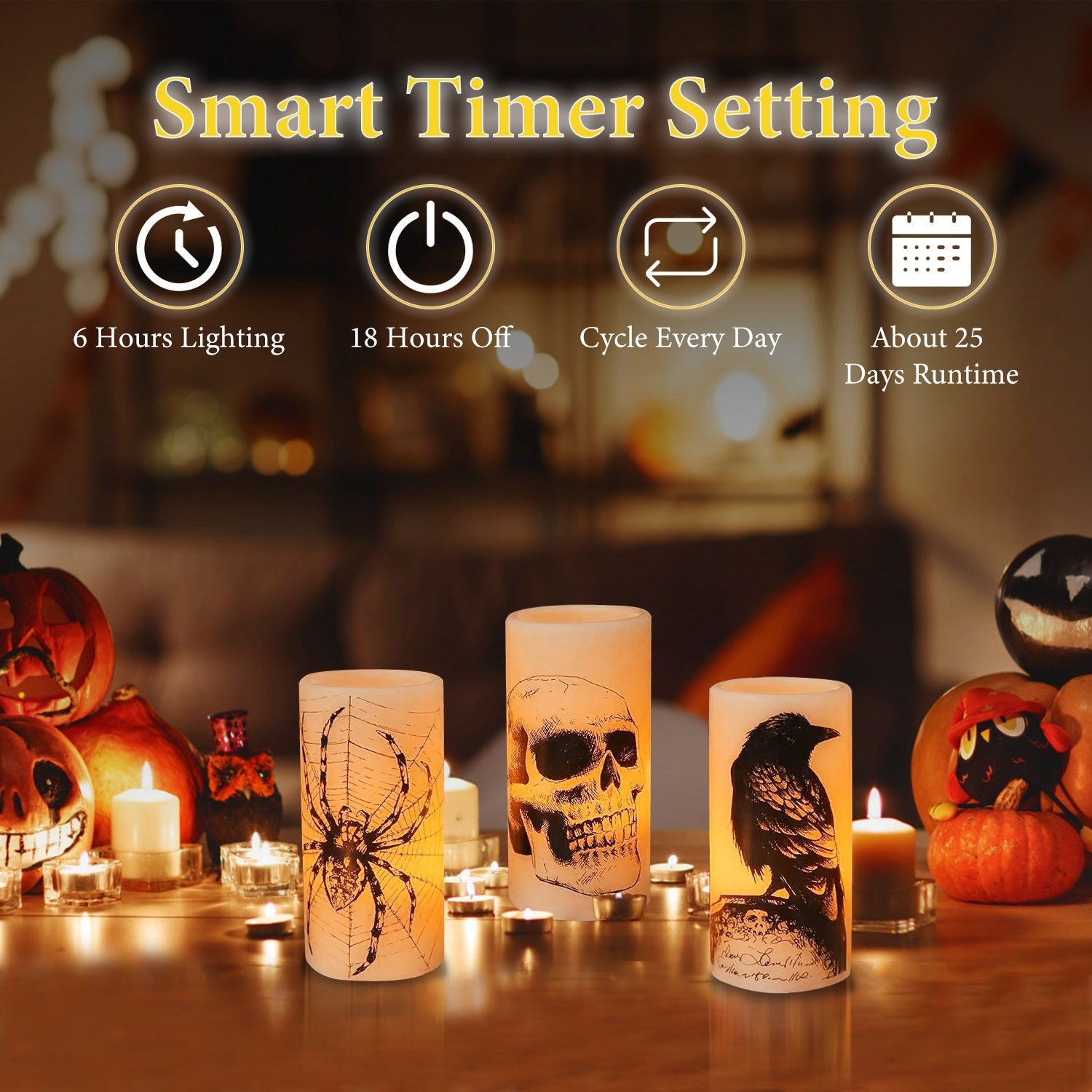 3 Pack Halloween Flameless Candle Lamp