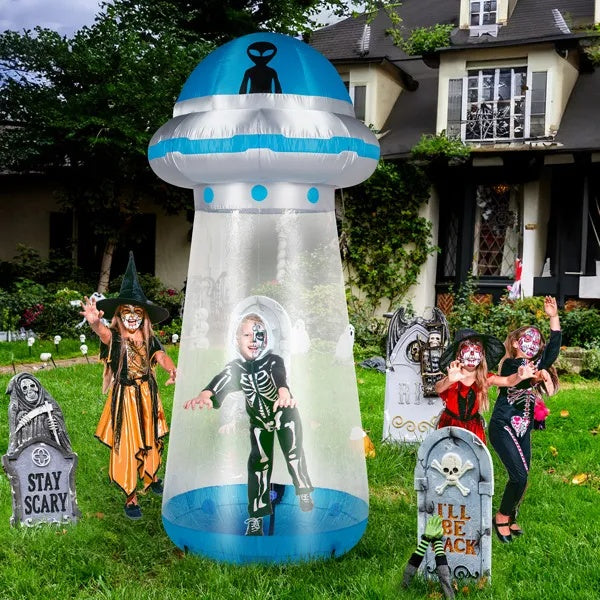 8.8 FT Halloween Inflatable UFO Yard Decoration, Fun Tall Blow Up Yard Decor With Built-in LED Lights And Stand Inside Design