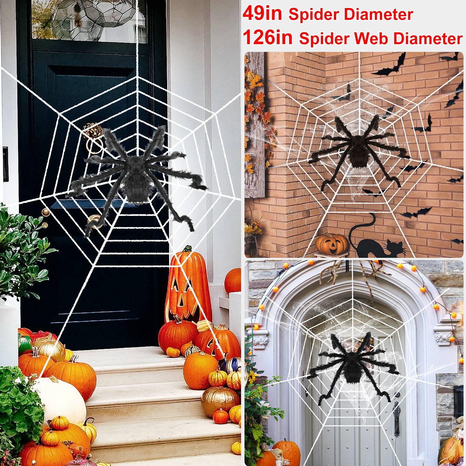 1Pc Halloween Decorations Spider Outdoor 49inch Halloween Spider With 126 Inch Tarantula Mega Spider Web