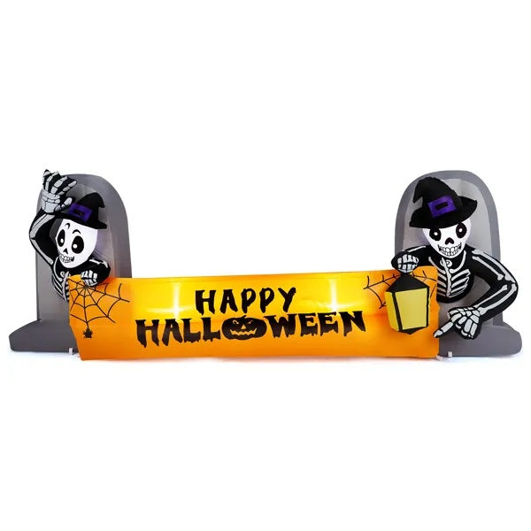 9.6FT Large Halloween Inflatable Decorations Skeleton Tombstone Banner, Outdoor Decorations Blow Up Yard Decor With Built-in LEDs