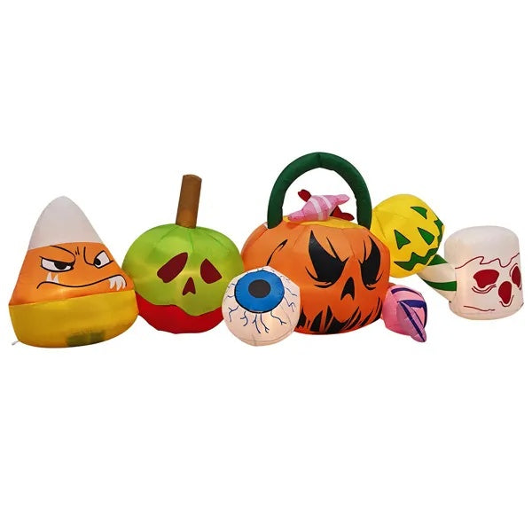 8FT Long Halloween Inflatables Pumpkins Eyeball Candy Outdoor Decorations, Blow Up Yard Decoration With Built-in LEDs Lighted