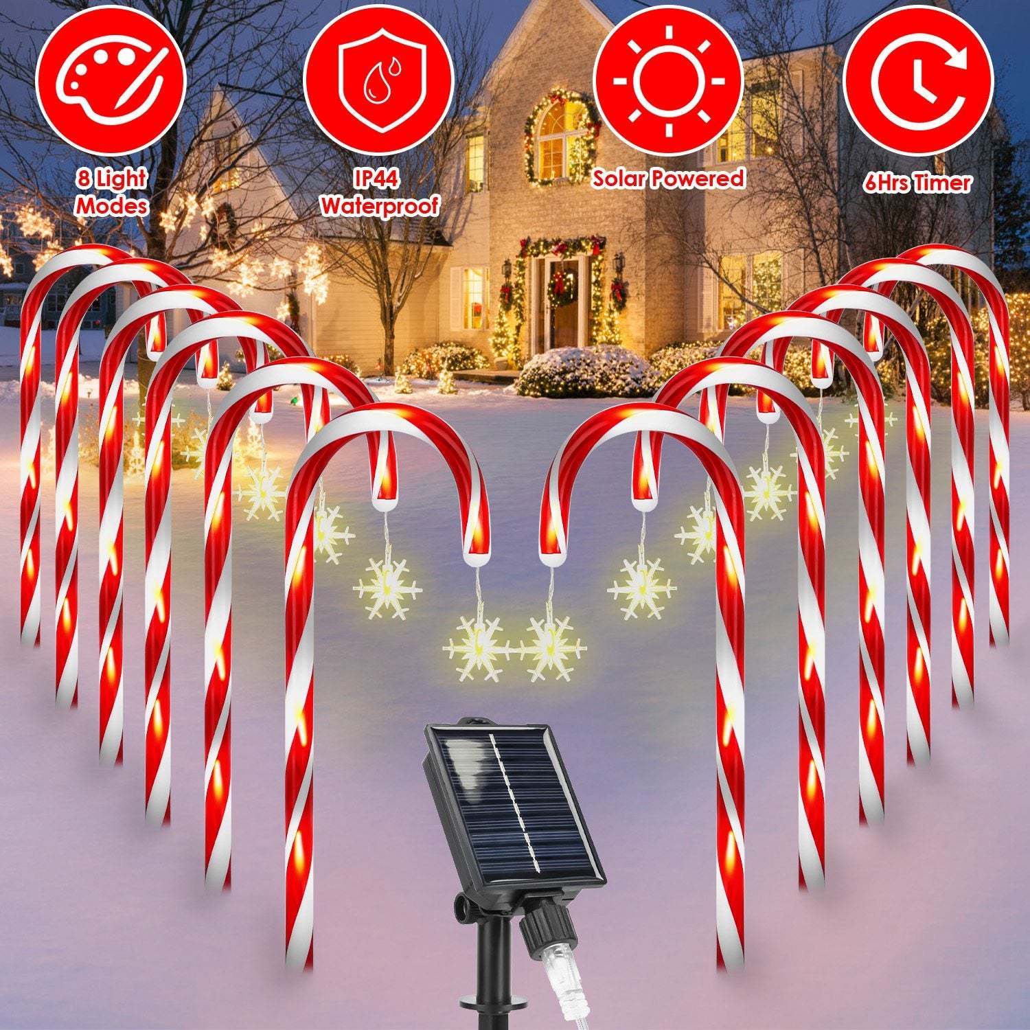 Solar Candy Cane Christmas Lights – 72LED Outdoor Waterproof Pathway Decorations with Timer & Modes