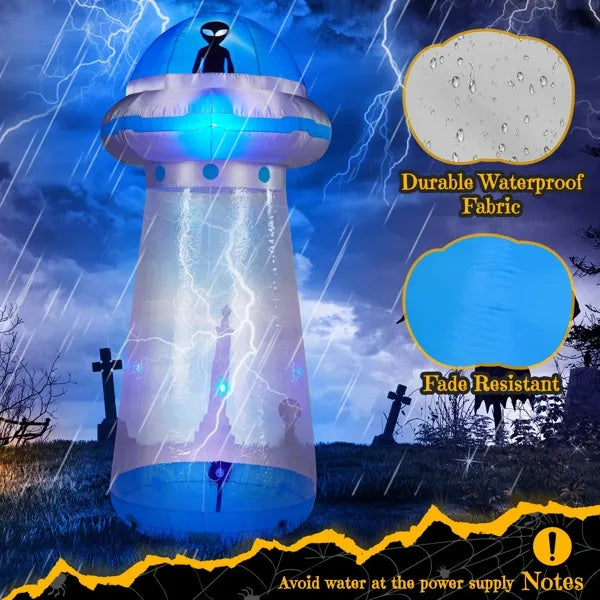 8.8 FT Halloween Inflatable UFO Yard Decoration, Fun Tall Blow Up Yard Decor With Built-in LED Lights And Stand Inside Design