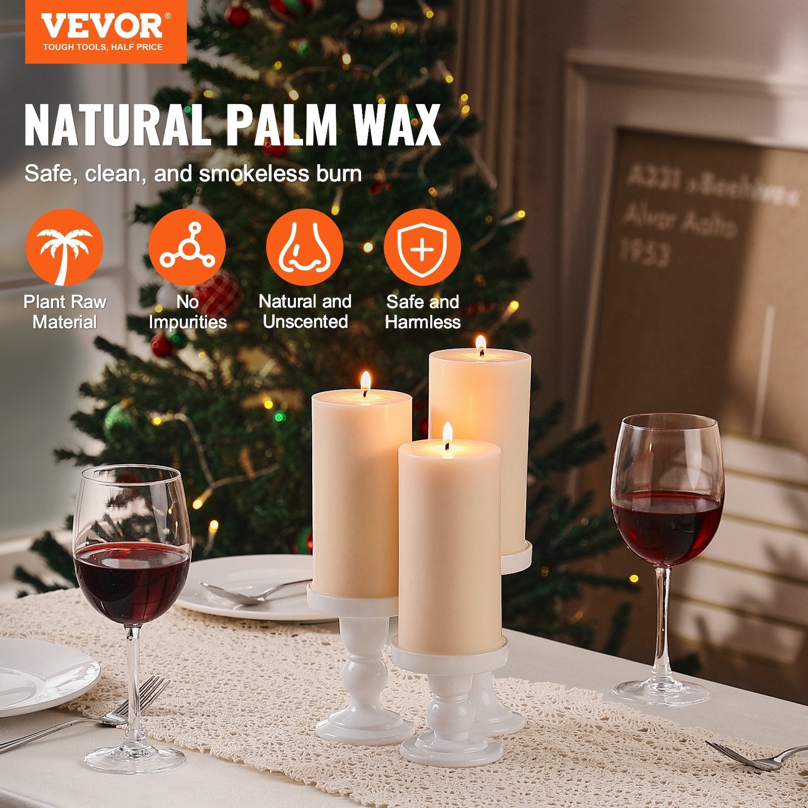3 Pack Unscented Pillar Candles 65 Hours Long Burning Christmas White