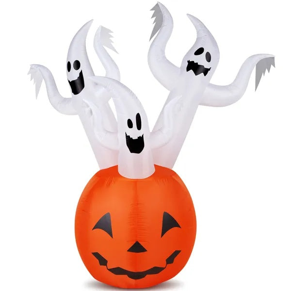 5.9 FT Halloween Inflatable Pumpkin Ghost Outdoor Decorations, Scary Blow Up Yard Decor With Built-in LED Lights
