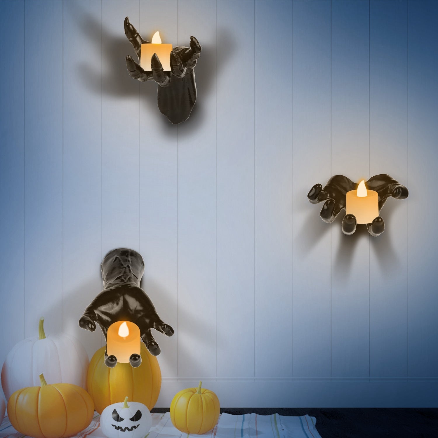 3Pcs Creepy Reaching Hands With Lighted Candles