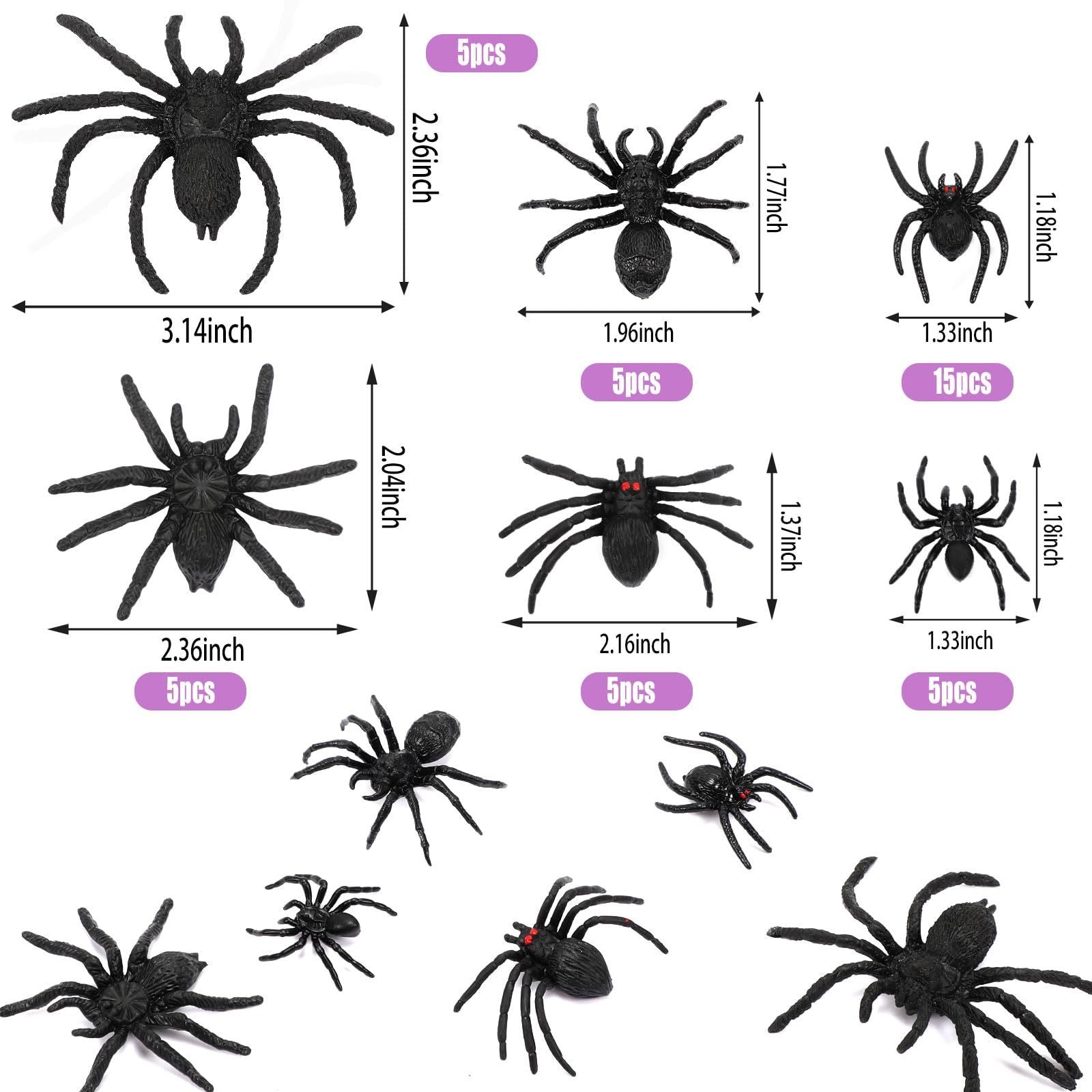 Plastic Spiders, 40 PCS Black Realistic Plastic Fake Scary Spiders Halloween Prank Props Halloween Spider