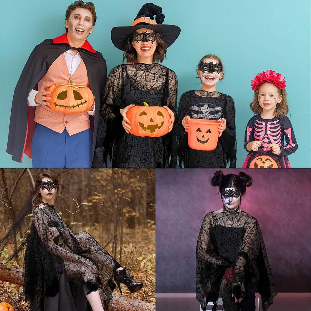 2 Pcs Halloween Poncho For Women Black Bat Spider