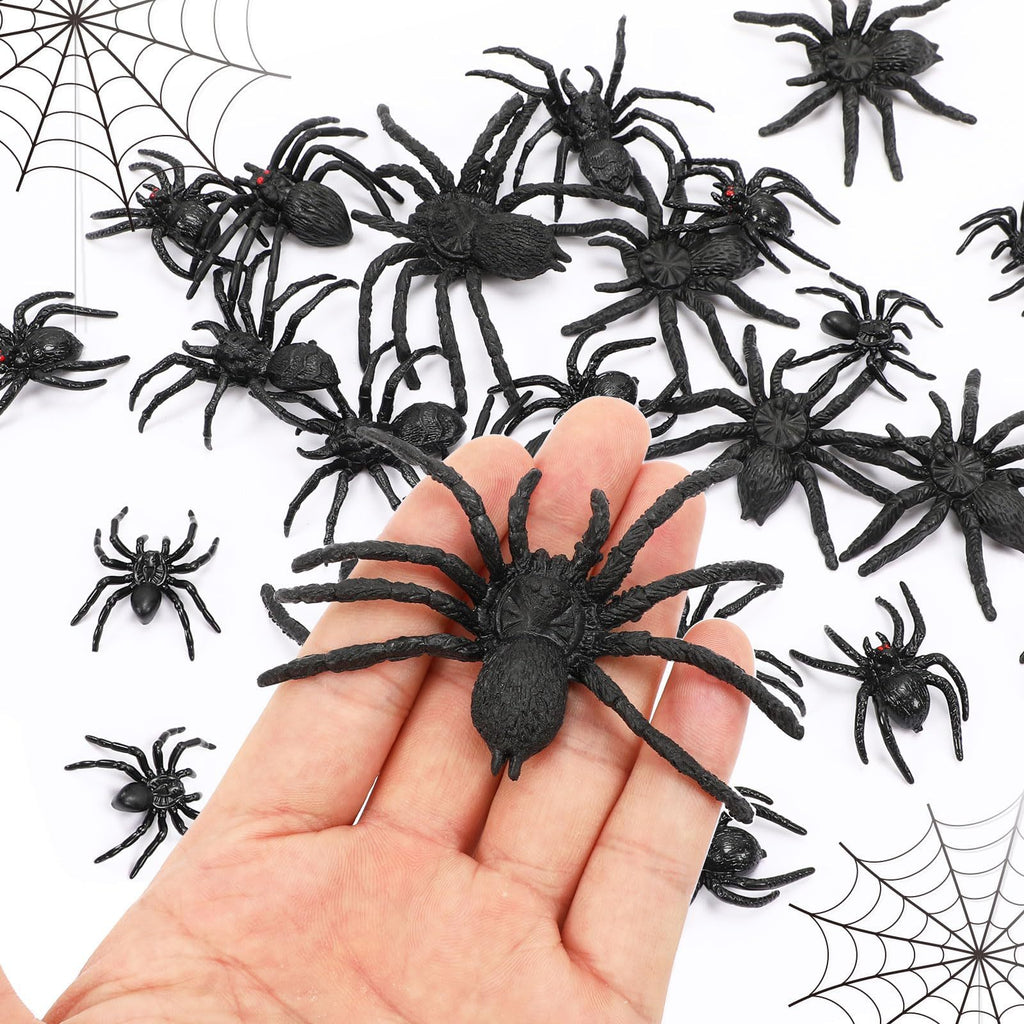 Plastic Spiders, 40 PCS Black Realistic Plastic Fake Scary Spiders Halloween Prank Props Halloween Spider