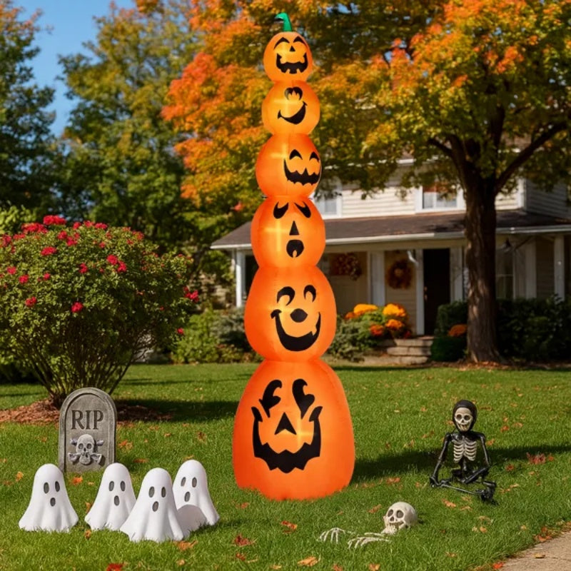 9FT Halloween Inflatable Stacked Pumpkins, Blow Up 6 Pumpkins Inflatable With Built-in LED Lights