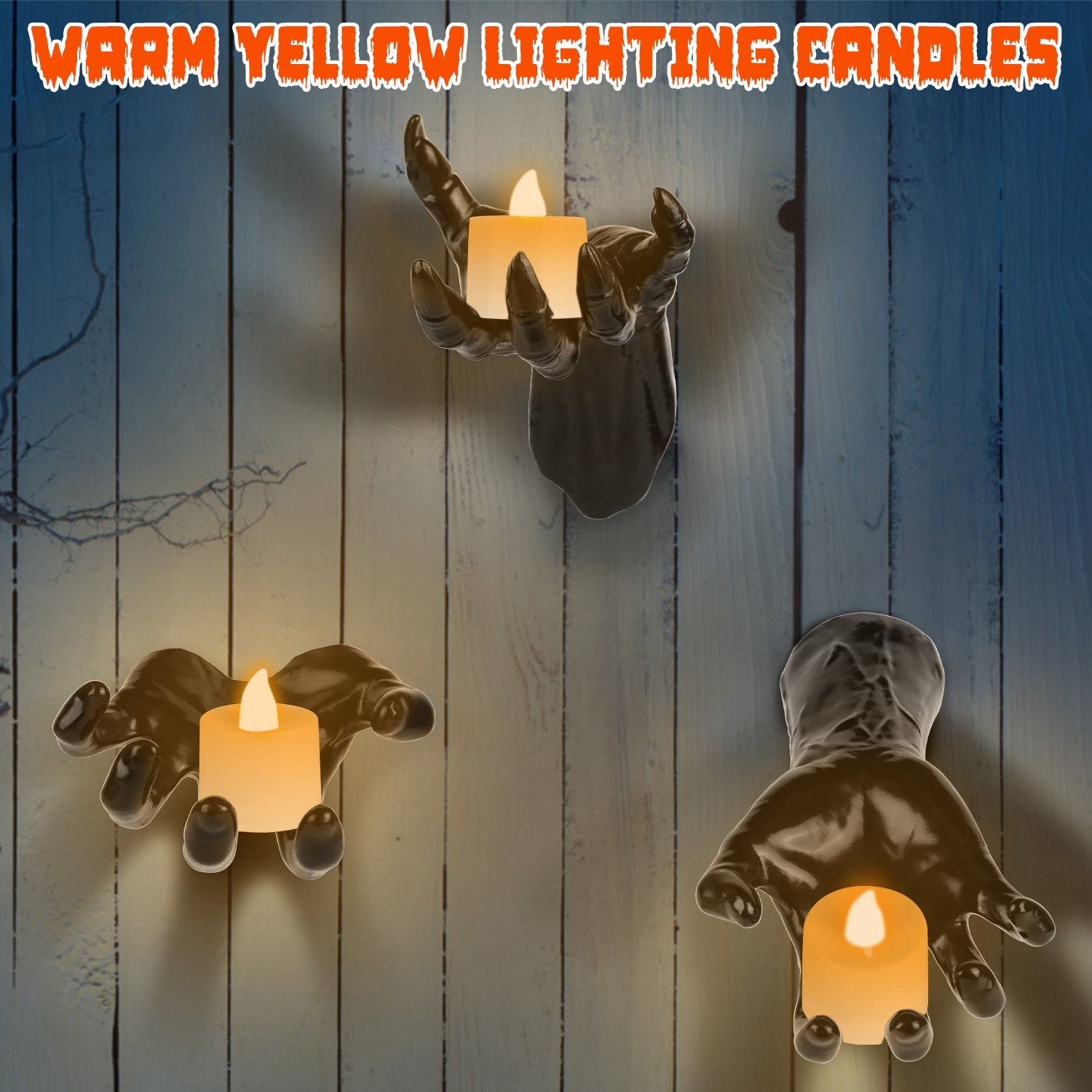 3Pcs Creepy Reaching Hands With Lighted Candles