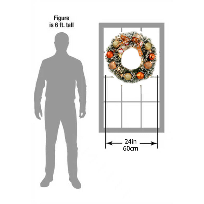 60cm Christmas Wreath With Glitter Balls & LED Lights - Festive Holiday Decor