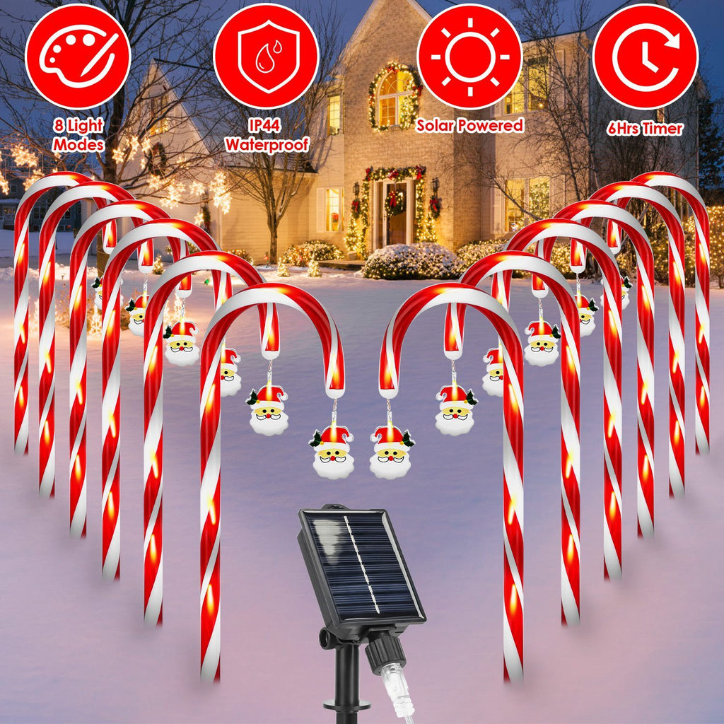 Solar Candy Cane Christmas Lights – 72LED Outdoor Waterproof Pathway Decorations with Timer & Modes