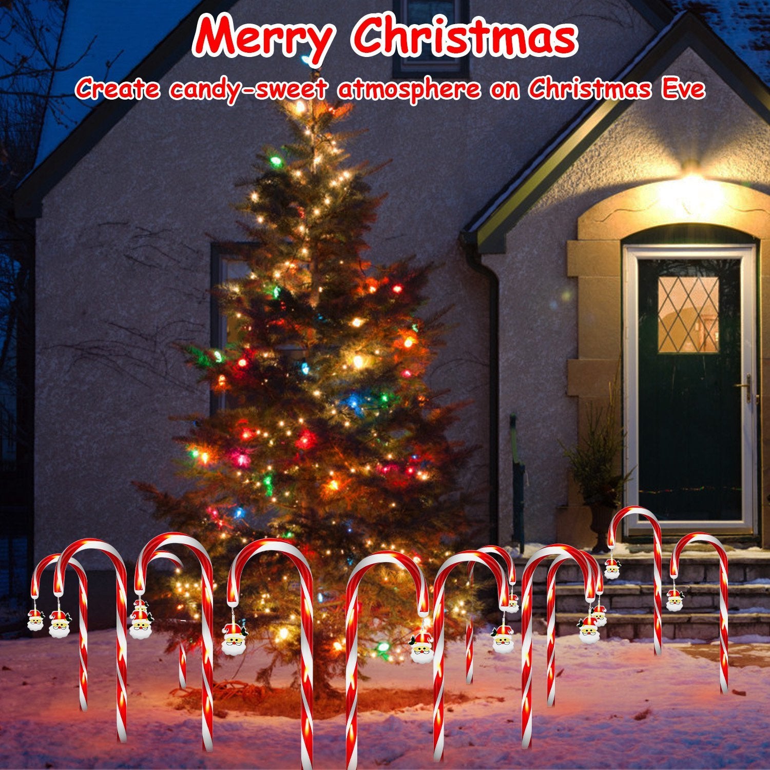 Solar Candy Cane Christmas Lights – 72LED Outdoor Waterproof Pathway Decorations with Timer & Modes