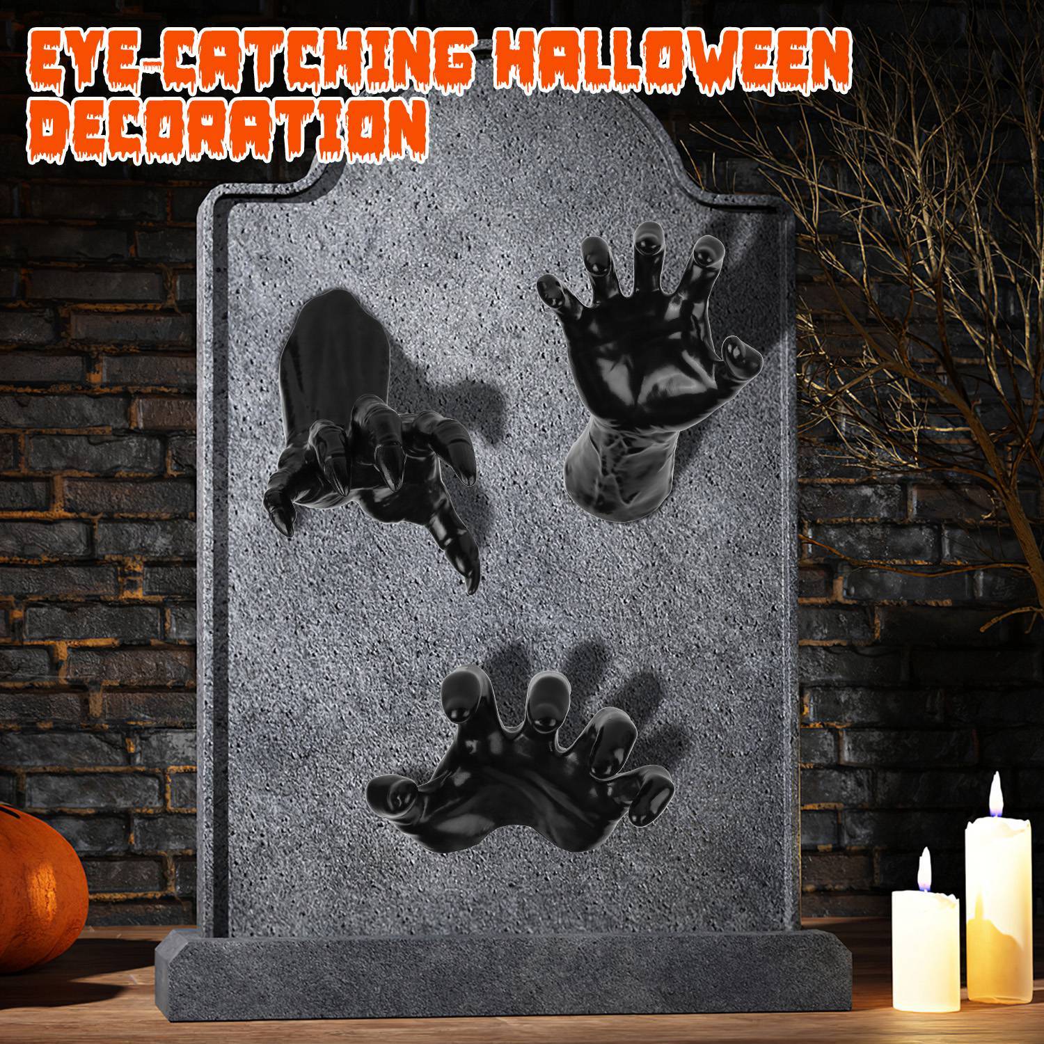 3Pcs Creepy Reaching Hands With Lighted Candles