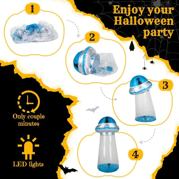 8.8 FT Halloween Inflatable UFO Yard Decoration, Fun Tall Blow Up Yard Decor With Built-in LED Lights And Stand Inside Design