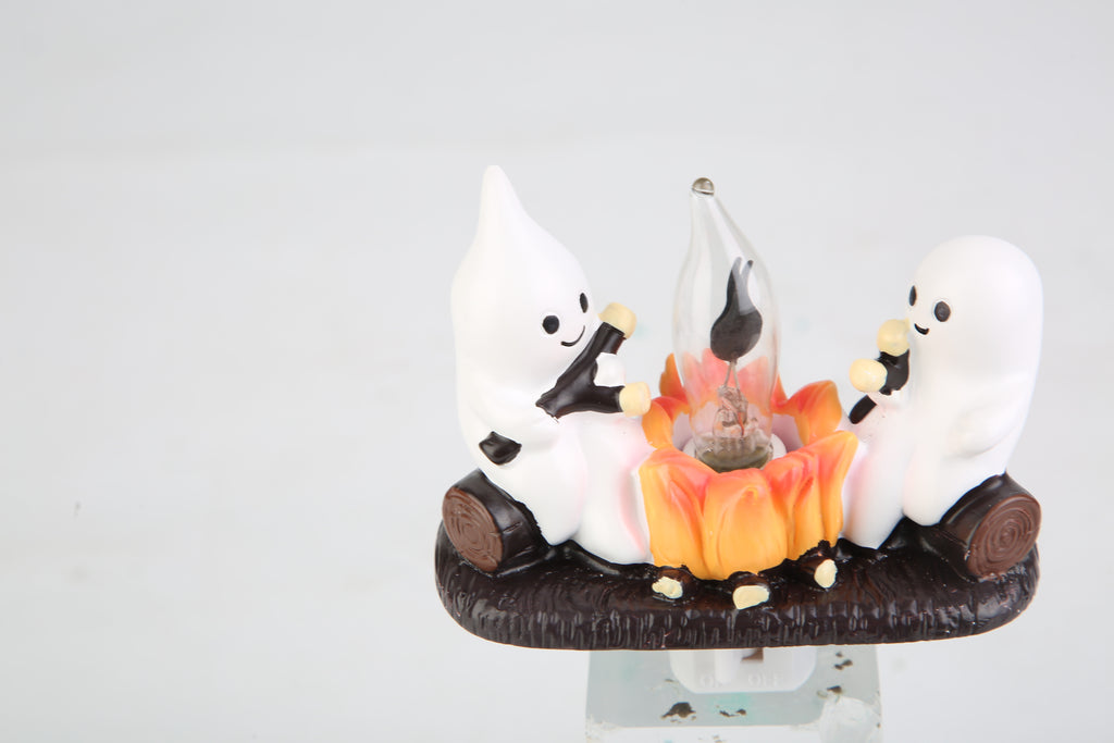2Pcs Ghost Campfire Flickering Flame Night Light Indoor 3D Funny Halloween Nightlight Decoration Bedroom Night Light Halloween Decoration Gift For Friend Family