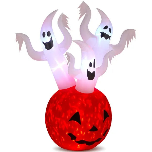 5.9 FT Halloween Inflatable Pumpkin Ghost Outdoor Decorations, Scary Blow Up Yard Decor With Built-in LED Lights