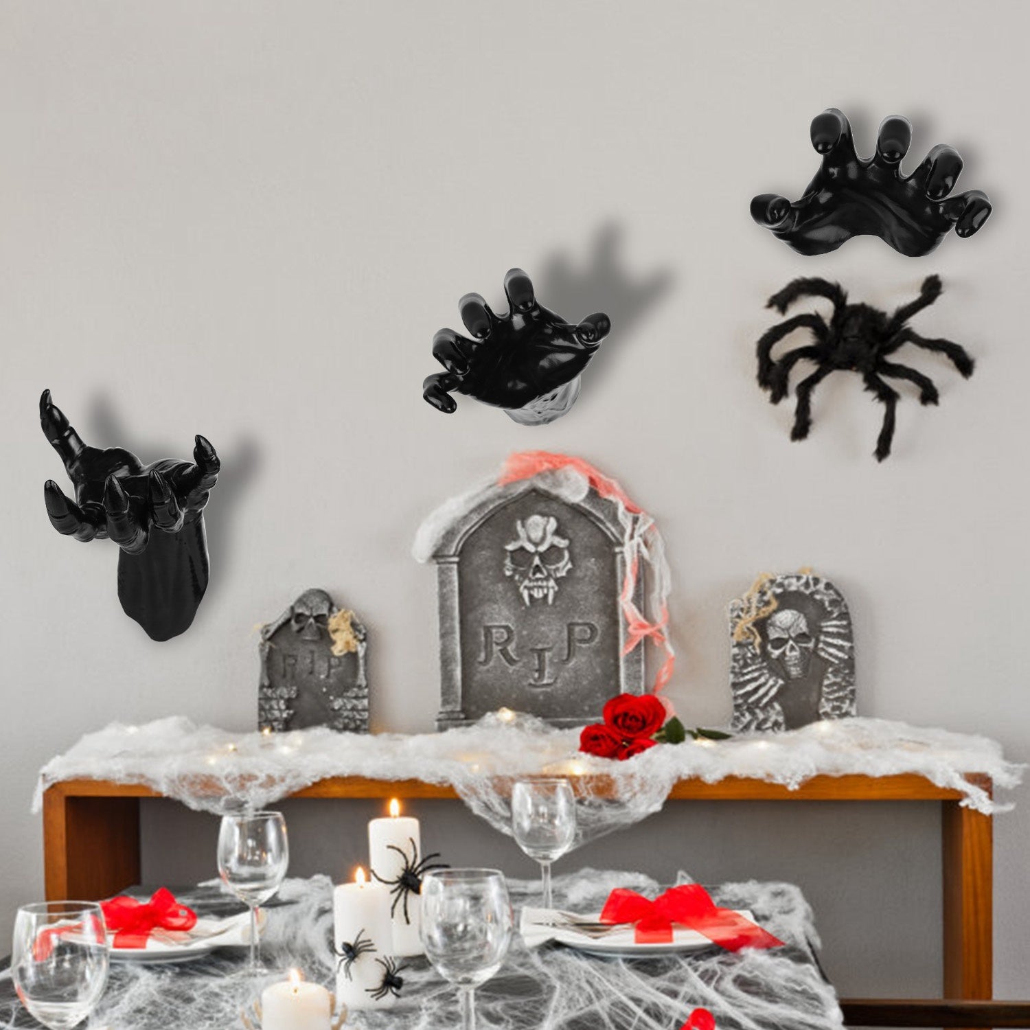 3Pcs Creepy Reaching Hands With Lighted Candles