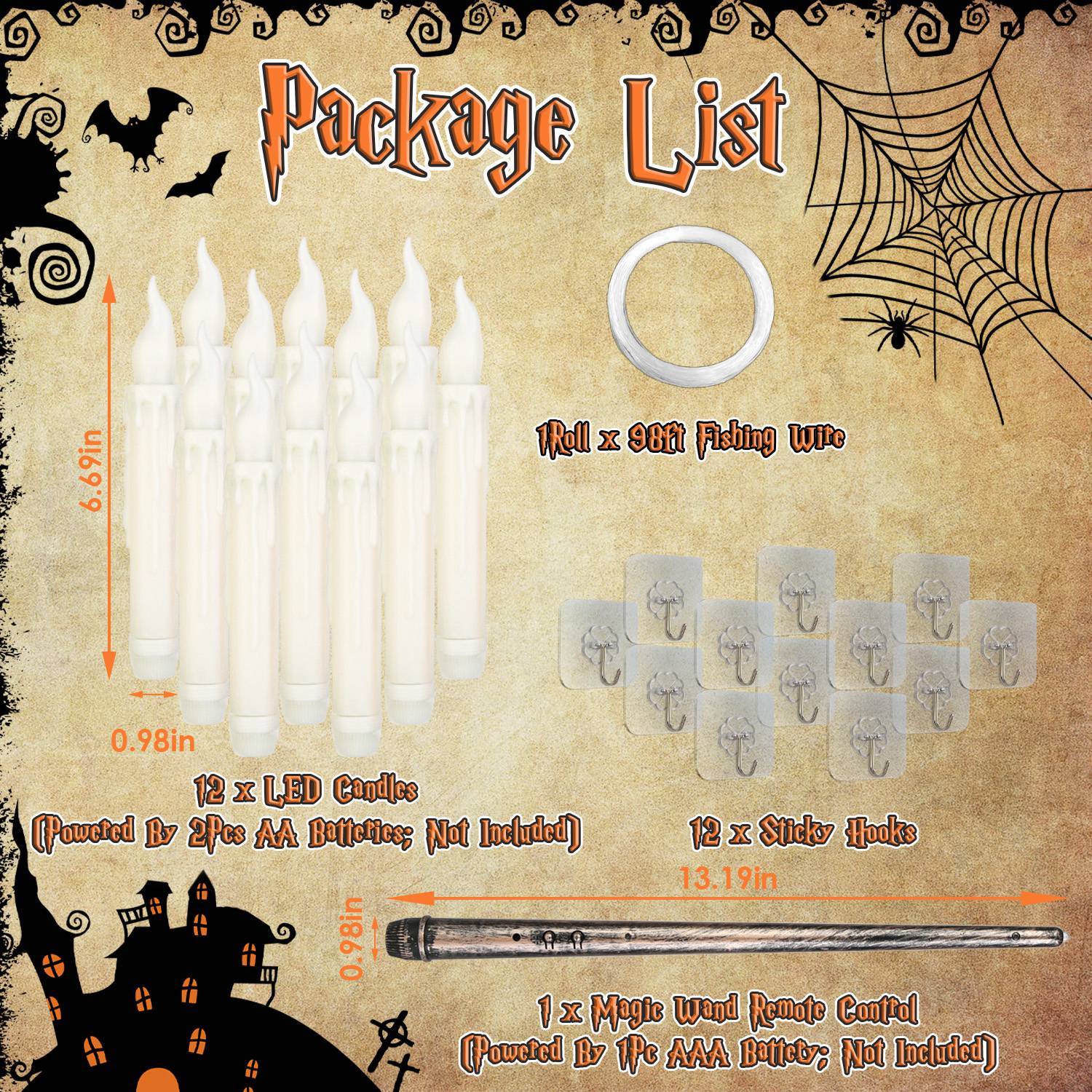 12Pcs Flameless Floating Candles LED Magic Hanging Candle Light Battery Operated
