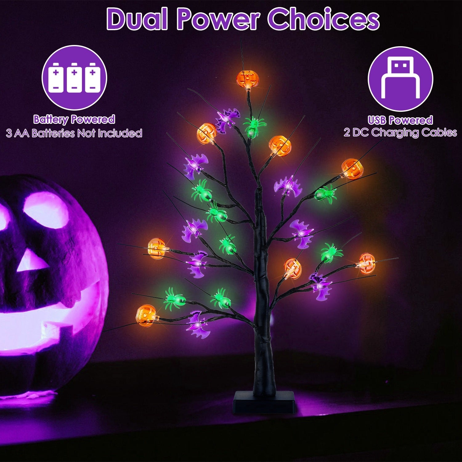 2Pack 1.97FT Lighted Halloween Trees Halloween Indoor Decorations Black Halloween Tree Lights With Timer Adjustable Twigs For Tabletop Party
