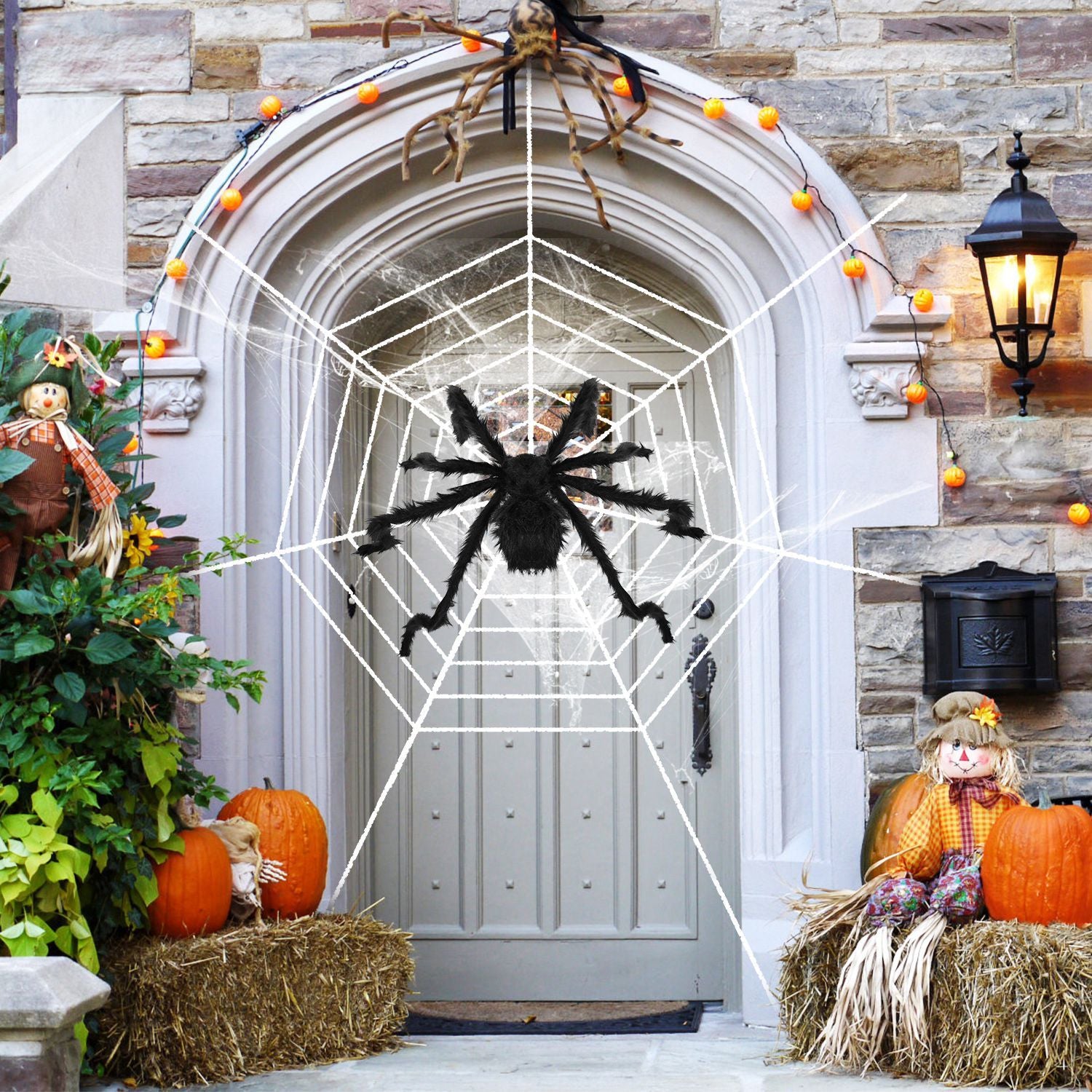 1Pc Halloween Decorations Spider Outdoor 49inch Halloween Spider With 126 Inch Tarantula Mega Spider Web