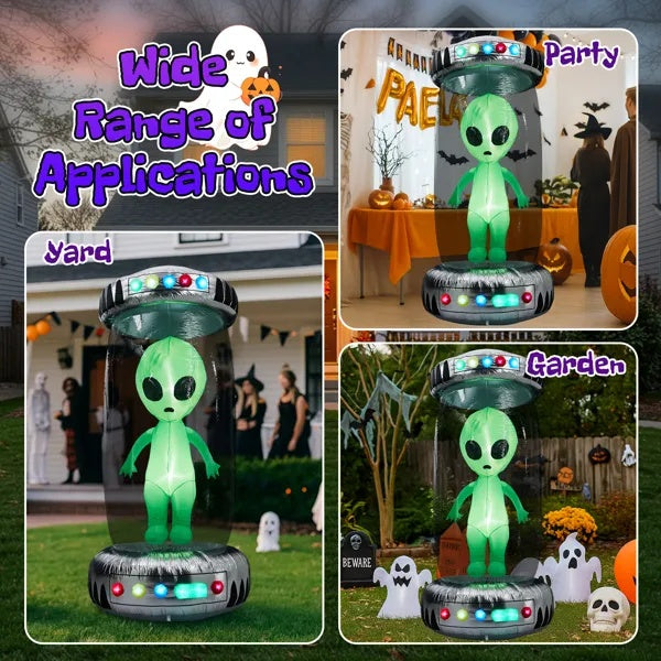 8.2FT Tall Halloween Inflatable Outdoor Decoration, Blow Up UFO With Alien Halloween Decor With Animated RGB LEDs