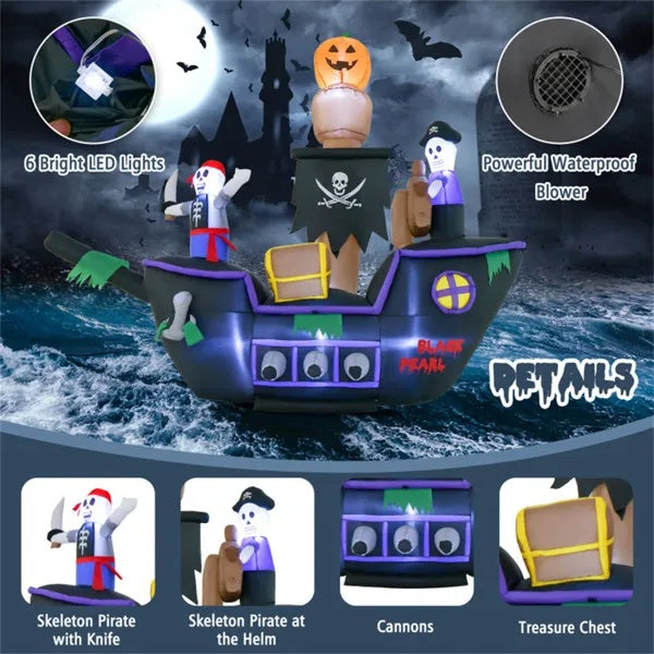 7 Foot Inflatable Halloween Pirate Boat With LED Light Blower