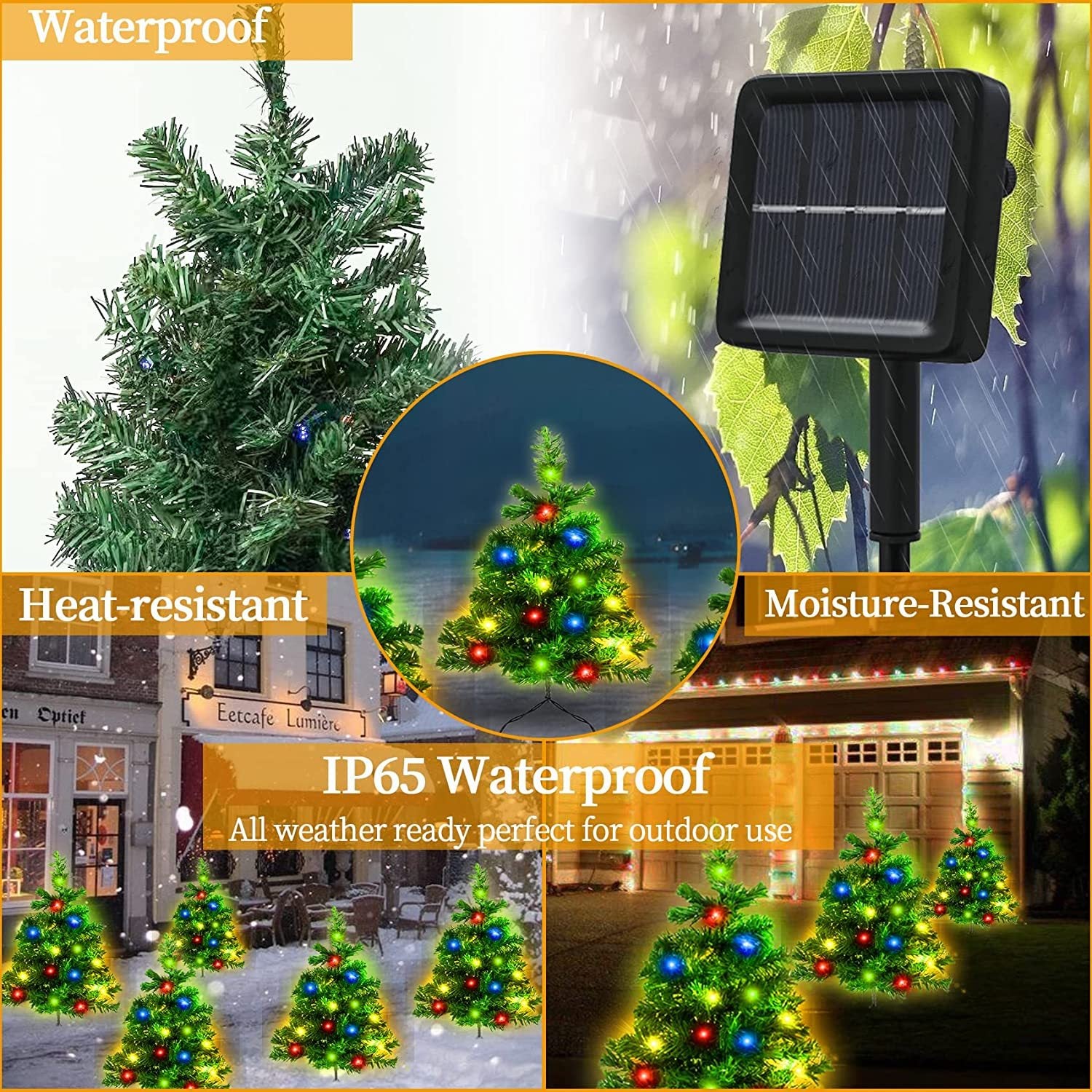 2SET 1 TOW 2 Solar Christmas Tree, Solar Powered Pathway Christmas Tree With Multicolored LED Lights