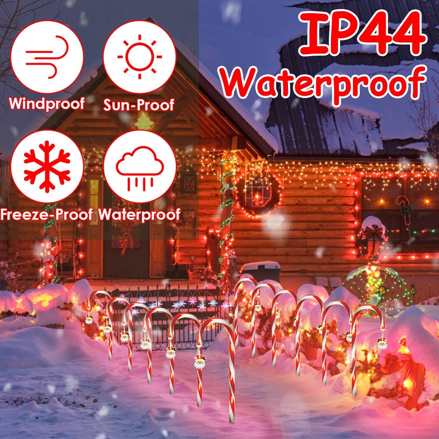 Solar Candy Cane Christmas Lights – 72LED Outdoor Waterproof Pathway Decorations with Timer & Modes