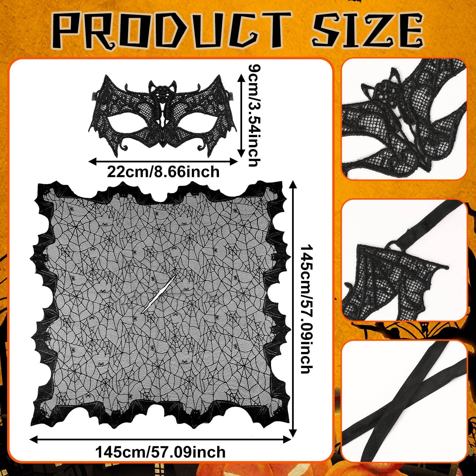2 Pcs Halloween Poncho For Women Black Bat Spider