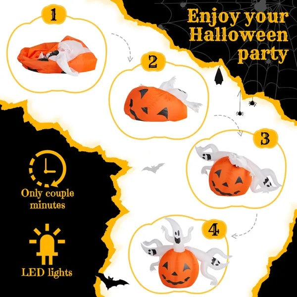 5.9 FT Halloween Inflatable Pumpkin Ghost Outdoor Decorations, Scary Blow Up Yard Decor With Built-in LED Lights