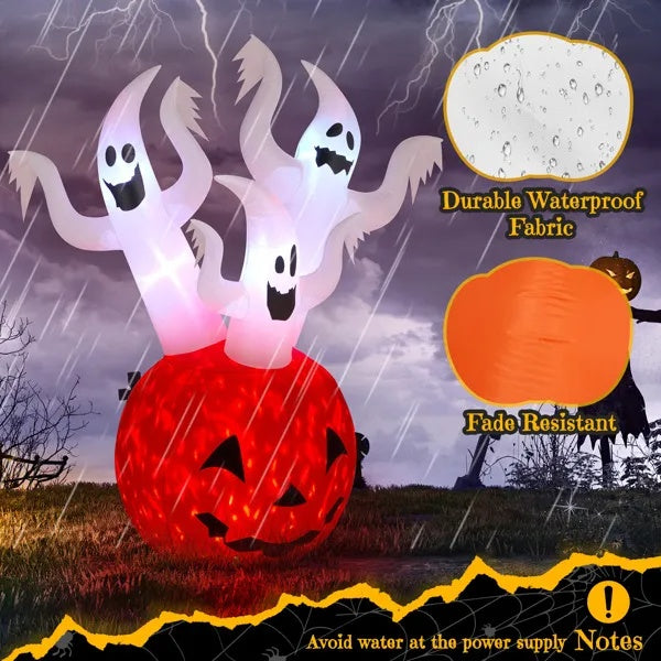 5.9 FT Halloween Inflatable Pumpkin Ghost Outdoor Decorations, Scary Blow Up Yard Decor With Built-in LED Lights