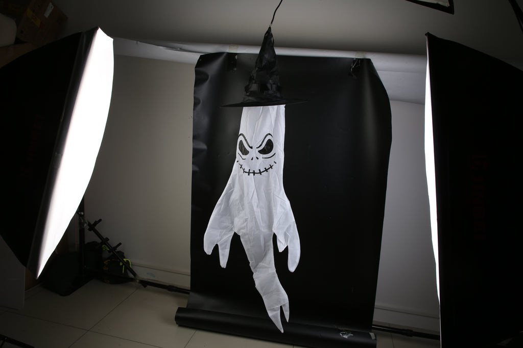 4Pcs Per Set Halloween Ghosts With Witch Hats Windsocks Hanging Decoration With Colorful LED Light