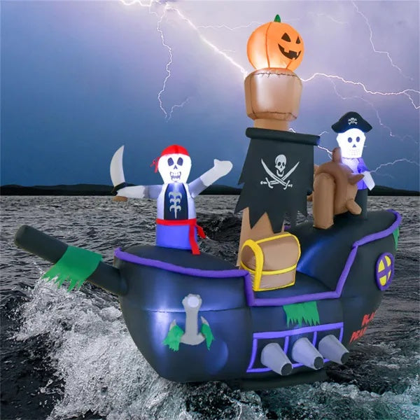 7 Foot Inflatable Halloween Pirate Boat With LED Light Blower